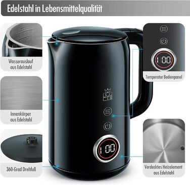 Електричний чайник ForMe з нержавіючої сталі, 1,7 л, регулювання температури 40-100°C, LED дисплей, функція підтримання тепла, BPA Free