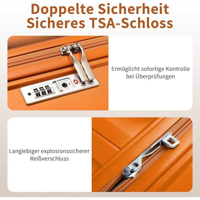 Набір валіз KONO 2 шт: велика валіза-тролі 55 см + косметичка з поліпропілену, 4 колеса, TSA-замок (Оранжевий)