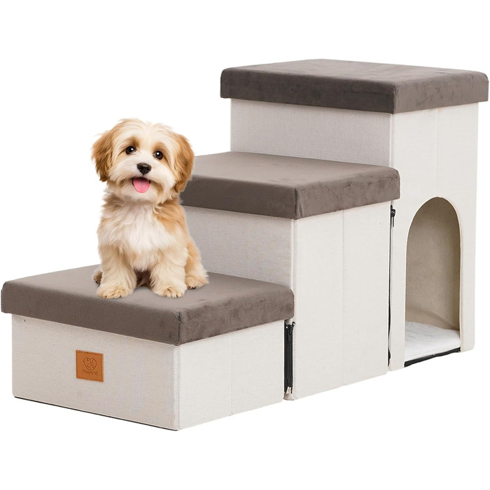 Сходинки для собак на 3 сходинки, 44 см, з місцем для зберігання, для ліжка/софи, для котів, для літніх тварин, губка, хатня тварина, бежевий колір