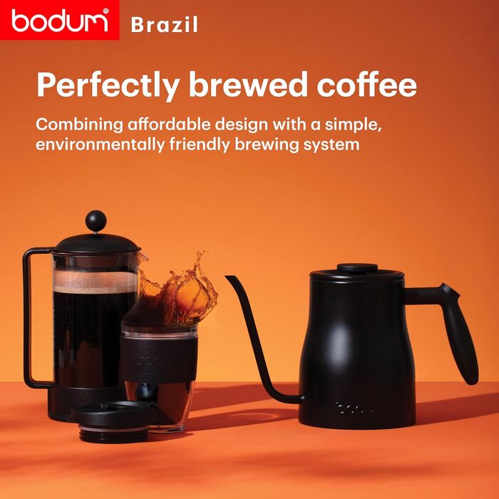 Bodum French Press Brazil - Френч-прес 1л, 8 чашок - з термостійкого скла та нержавіючої сталі, BPA-free, для приготування кави