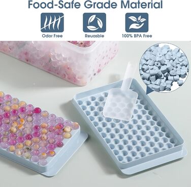 Mini ice cube trays for freezer, 5 pack, small ice cube mold with lid and trash can, 104x5 pieces, tiny crushed ice cube mold, round ice cube mold, coffee juice, Blue