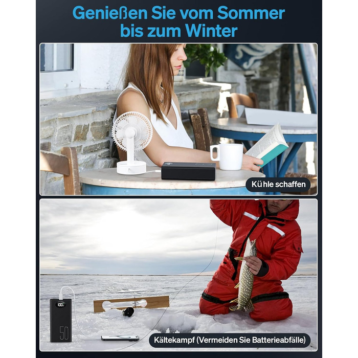 Портативний повербанк 50000 мАг з 5 виходами та 2 входами, швидка зарядка 22,5 Вт, ліхтарик, чорний