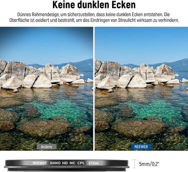 NEEWER Поляризаційний фільтр 67mm з 24 шарами, Nano MC CPL, для об'єктивів камери, зменшує відблиски та покращує контраст | HD скло