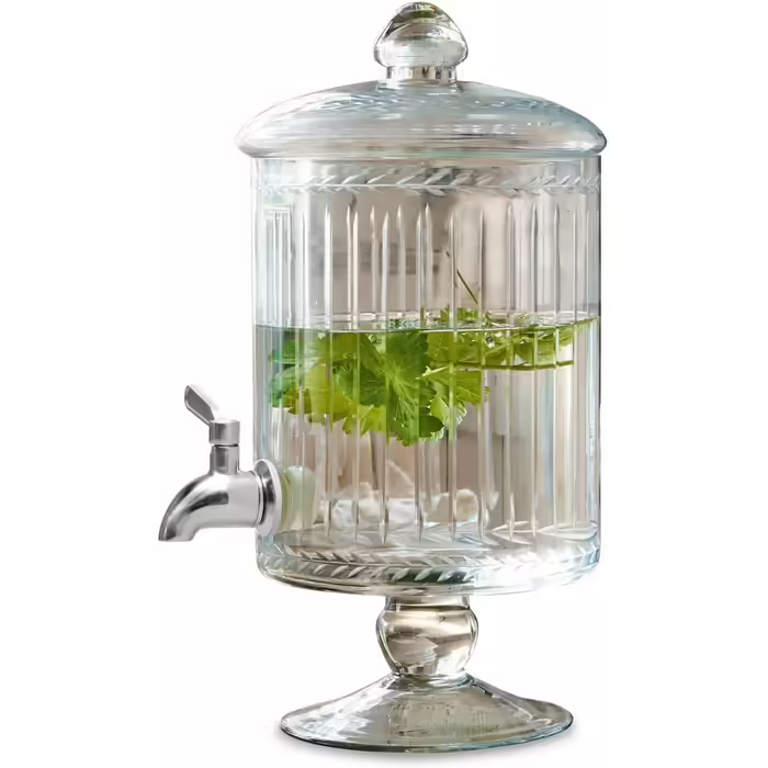 LOBERON Beverage Dispenser Makiya | Glass Carafe with Tap | Artful Glass Cutting | Made of Mouth-Blown Glass | Capacity 3 Liters, clear