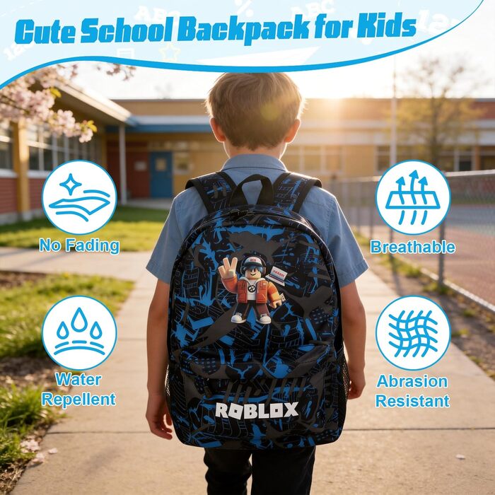 Дитячий рюкзак Yumcute Ro-blx з принтом, велика місткість, для школи та подорожей, мультяшний дизайн