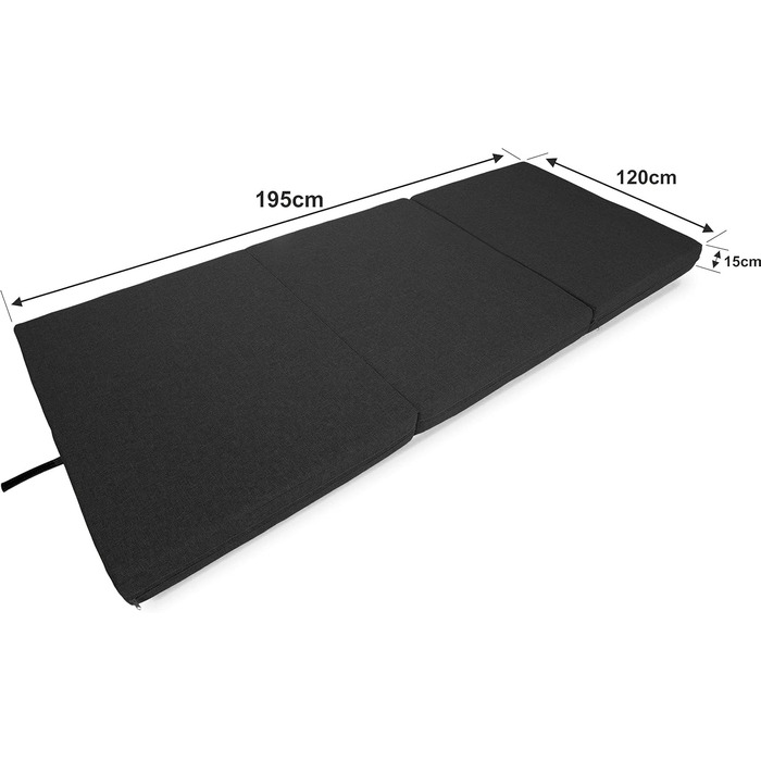Складний матрац Sunnypillow Premium 120x195x15 см, 3-секційний, товщина 15 см, знімний чохол, чорний, гостьовий та дорожній, пінополіуретан