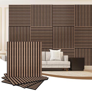 Акустичні 3D-панелі з дерева AKK-PANE (60x60 см, 4 шт, 1.44м²) для стін у вітальню, офіс та кухню, звукопоглинаючі еко-панелі, колір: копчений дуб 5#