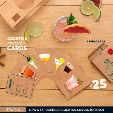 Набір бармена Mixology з підставкою та 25 рецептами коктейлів, професійний шейкер для коктейлів та мартіні, подарунковий набір для домашнього бару (срібний з дерев'яною підставкою)