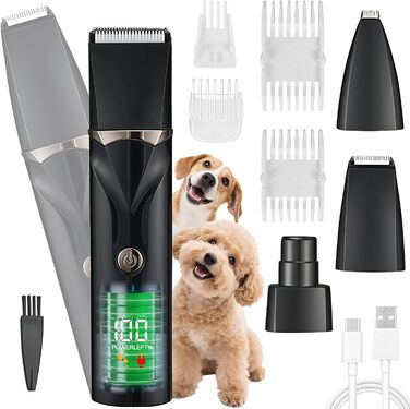 Набір для стрижки собак 4 в 1 Ninonly: тиха, акумуляторна машинка для собак та котів з 4 насадками для тіла, лап, очей та вух. Тример для лап. Чорний колір.