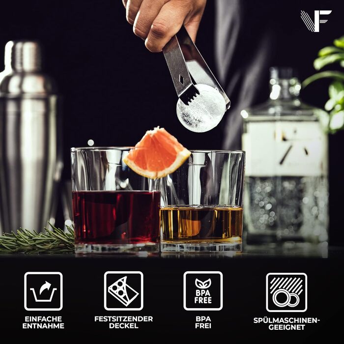 Neighbour's Friend Patented Ice Sphere Mold with XXL Ice Cube Mold - Large Round Silicone Ice Cube Mold for Cocktails, Whisky & Long Drinks - 6x Ice Cubes & 6x Ice Spheres, Dishwasher Safe