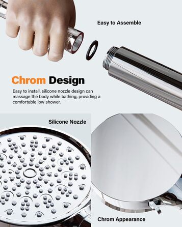 Фільтр для душу Cobbe з шлангом, душова лійка високого тиску з 6 режимами, економна душова лійка з шлангом, ручна лійка з фільтром від накипу для жорсткої води, хлору, чорна (хром63)