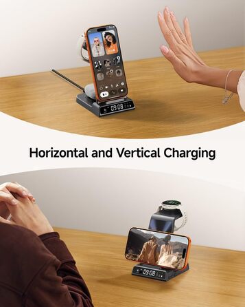 Бездротова зарядна станція 3-в-1 для Garmin Vivoactive/Venu/Forerunner/Instinct/Fenix/Epix 2, Samsung S25/S24, iPhone, AirPods, Galaxy Buds3