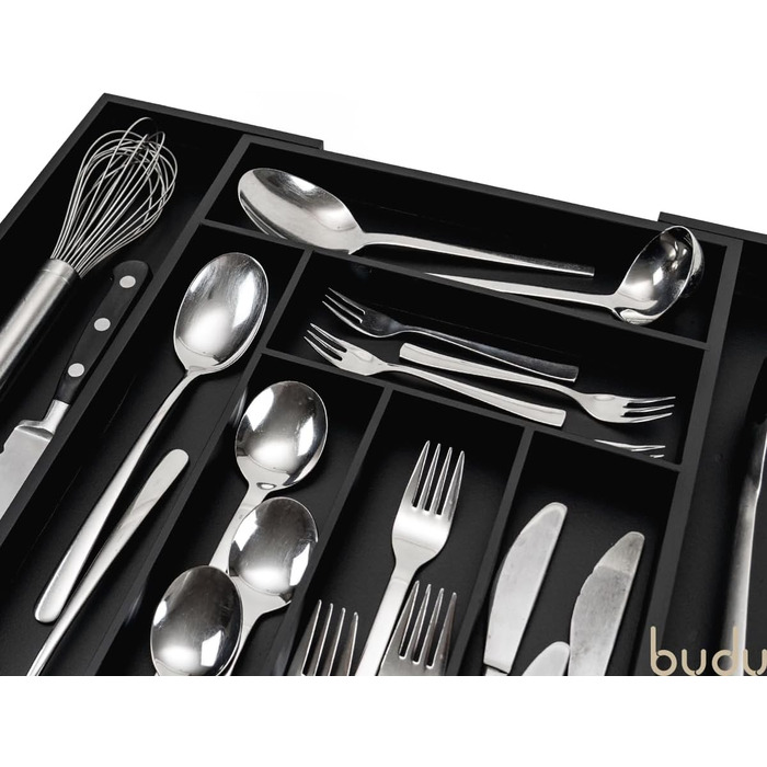 Органайзер для кухонних ящиків з бамбука, 47 см - Чорний - Система зберігання для кухні