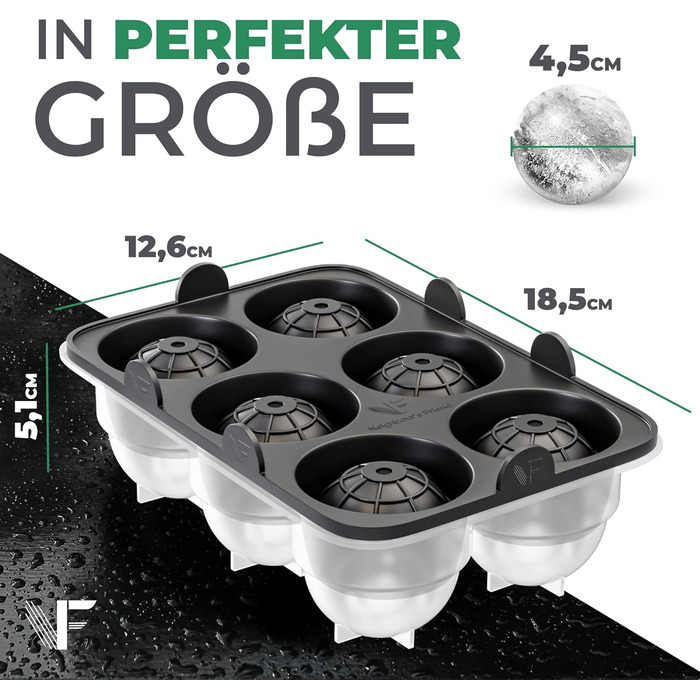 Neighbour's Friend Patented Ice Ball Mold 2-Pack - Large Round Platinum Silicone Ice Cube Mold for Cocktails, Whiskey & Long Drinks - 12x Round Ice Cubes, Dishwasher Safe - XXL Ice Cubes