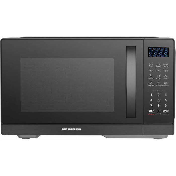 Мікрохвильова піч HMW-MD25DMRBK, 25 л, 800 Вт, чорний колір, 5 рівнів потужності, таймер, функція розморожування, поворотний піднос 28,5 см, 3 роки гарантії