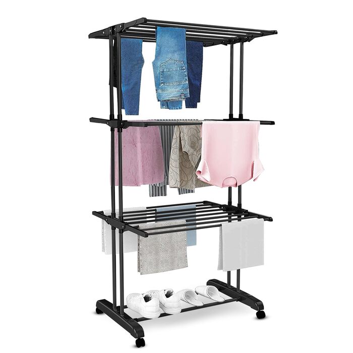 Воніа - сушилка для білизни на колесах, металева, 3 яруси, 6 розкладних крил, 72 x 50 x 172 см, для дому та саду