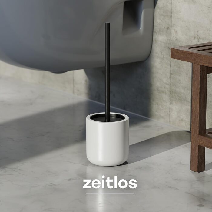 Набір для туалету SAVEGA: щітка для унітазу з нержавіючої сталі та силікону з антибактеріальною насадкою та тримачем (білий)