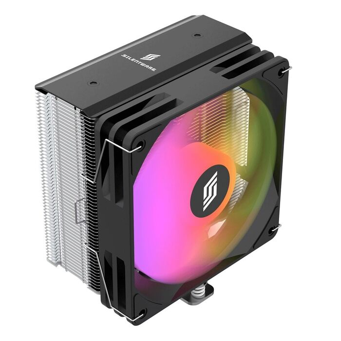 SILENTWARE Bora - Кулер для CPU з двома баштами, 6 теплових трубок, 2x 120мм вентилятори PWM, RGB підсвітка, підтримка TDP до 265W, сумісний з Intel LGA 115X/1200/1700/1851 та AMD AM4/AM5