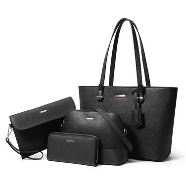 YTL Сумка жіноча Tote Shopper велика, чорна: набір 4 в 1 (офіс, школа, подорож)