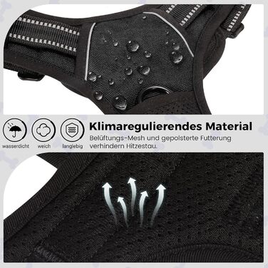 Шлейка для собак Funfox, середнього розміру, анти-тяга, регульована, з ручкою та світловідбиваючими смугами, чорна, L