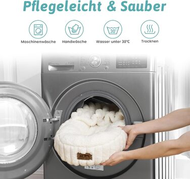 Кігтеточка-лежанка для котів та маленьких собак, кругла, пухнаста, антистресова, з ковдрою, пухнастий лежак-донат, знімний чохол, антиковзаюча підкладка (кремовий, 89x89x18 см)