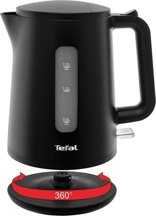 Електричний чайник Tefal Includeo KI5338, 1.7 л, 2400 Вт, з фільтром та протиковзкою ручкою, чорний
