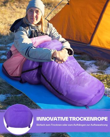 Сплячий мішок Sportneer - компактний та ультралегкий (950г/1500г) - кокон для кемпінгу, подорожей та відпочинку на природі. Підходить для чоловіків, жінок та дорослих (Рожевий, літній)