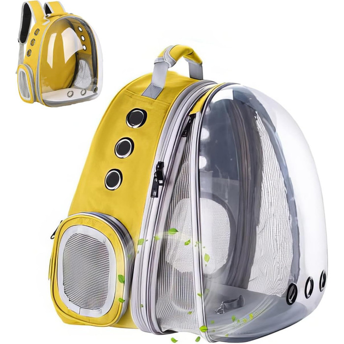 Розширюваний рюкзак для котів та собак, передній рюкзак з прозорим вікном та блискавкою, для подорожей та піших прогулянок, розширювана спинка (жовтий)