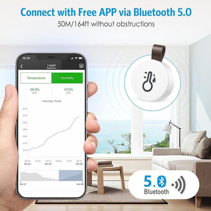 Brifit Bluetooth Thermometer Hygrometer, Digital Thermometer Hygrometer with APP & Data Storage, Temperature Humidity Sensor for Home, Office, Greenhouse, Wine Cellar, 3 Pack