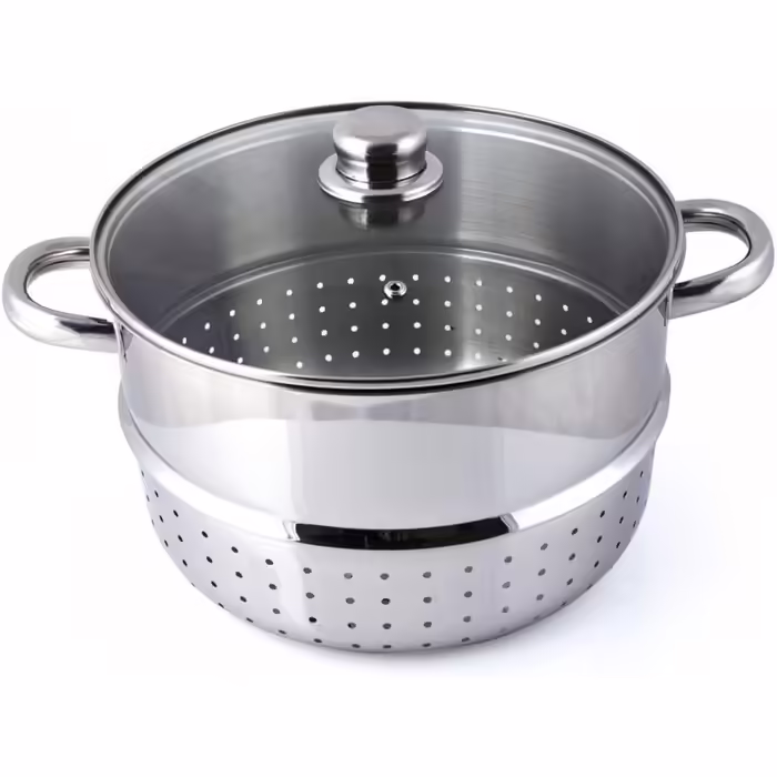 Grafner 8.5 Liter Stainless Steel Steamer/Juicer, diameter Ø26cm, with drain tap and glass lid, induction-compatible, ideal for juice and jelly, fruit pot juicer, fruit press, fruit and vegetable juicer.