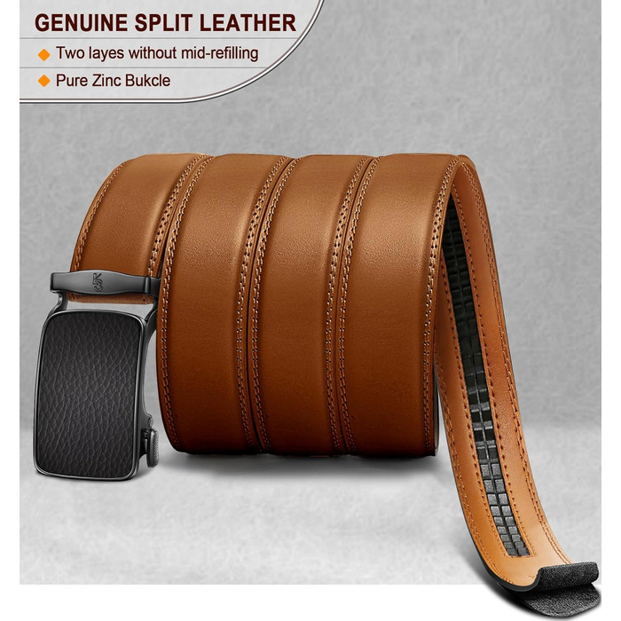 Чоловічий шкіряний ремінь KEMISANT з автоматичною пряжкою, 35 мм, без дірок, регульований, 140-160 см