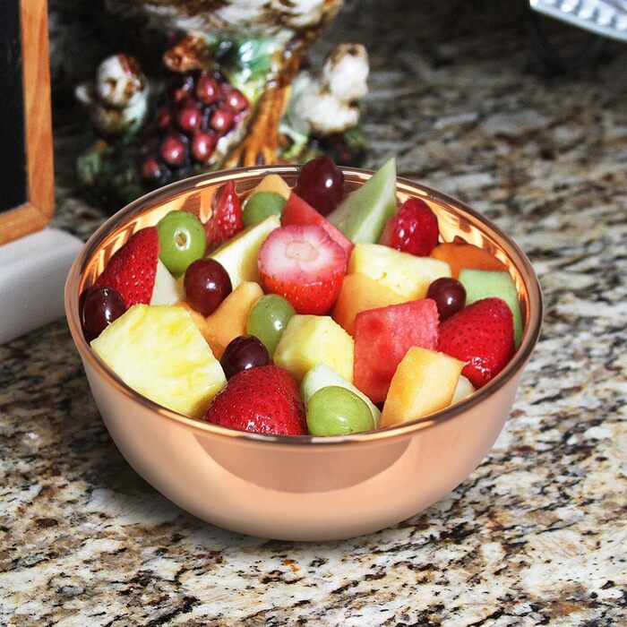 YINOX handcrafted copper bowls from the ancient East can be used to serve salads or desserts. Enjoy the special touch of dining with artistic tableware.