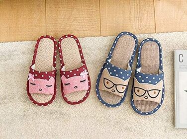 Пара тапочок з льону AioTio для дітей: японський стиль, мультфільм, дихаючі, антиковзкі, з товстим дном, подарунок, 38/39 EU, бордовий