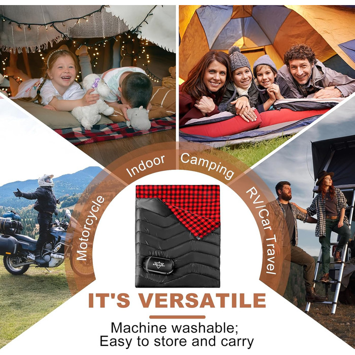 Спальний мішок двомісний ETGLCOZY для дорослих та дітей, XL Queen Size, 220*160 см, для кемпінгу, походів, трекінгу, вологостійкий, з компресійним мішком (чорний/червоний)