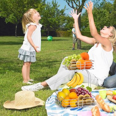 Металева фруктова корзина Bomclap на 2 яруси з підставкою для бананів - кухонна фруктова миска, знімна, декоративна, срібна