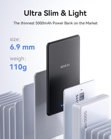 Power Bank Kuulaa Ultra Slim Magsafe, 5000mAh, бездротова зарядка, Type-C, 20W, чорний