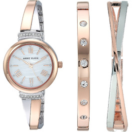 Жіночий набір годинника та браслетів Anne Klein Premium з кристалами, колір рожеве золото та срібло