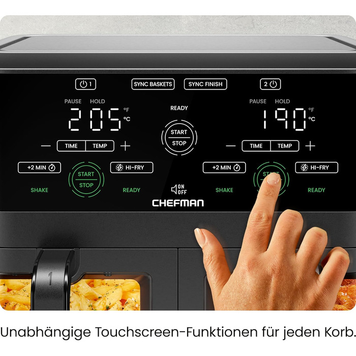 Фритюрниця повітряна CHEFMAN з подвійним кошиком 5.6L з цифровим керуванням, чорна