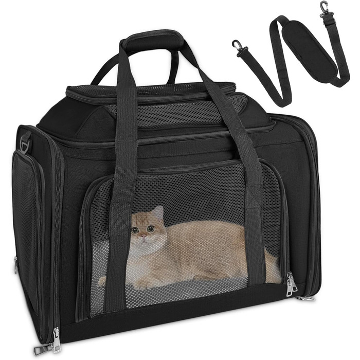 Транспортна сумка для кота та собаки, переноска для тварин (чорна, L)