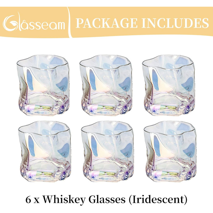 Набір склянок для віскі з нерівними складками, 250 мл. Стильні келихи для скотчу, бурбону, рому. Ідеальний подарунок для тата, чоловіка, друзів. Набір з 6 кольорових склянок.