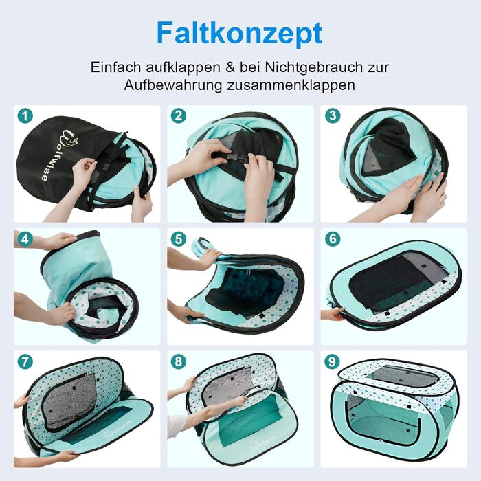 Вольвайз Вольпенлауфсталль: Переносний вольєр для цуценят 90x60x60 см, для собак, котів, цуценят, для дому та вулиці, зелений