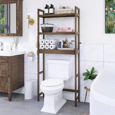 SMIBUY Toilet Shelf, Bamboo Toilet Rack, Adjustable Washing Machine Shelf, Bathroom Shelf with 3 Storage Shelves, Space-Saving, Easy to Assemble (Walnut)