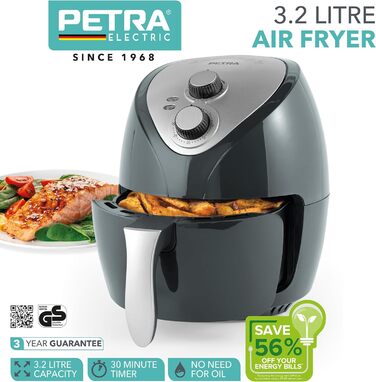 Фритюрниця з гарячим повітрям Petra PT5314HEVDEEU10, 3,2 л, антипригарний кошик, циркуляція гарячого повітря, приготування з мінімумом олії, таймер на 30 хвилин, індикатори роботи та готовності, регулятор температури, потужність 1300 Вт