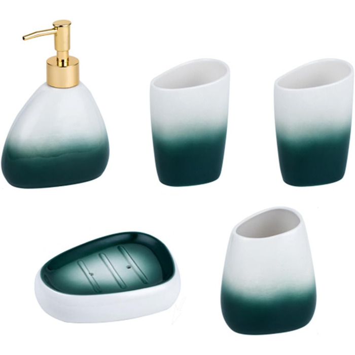 Набір аксесуарів для ванної кімнати 4 шт. сірий: дозатор мила, мильниця, 2 стаканчика для зубних щіток, золотий мармурний візерунок