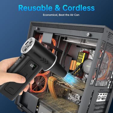 HERBYD 2-в-1 Електричний Пилосос-Обдув 180000 об/хв з Акумулятором 8000mAh та Цифровим Дисплеєм для Комп'ютера, Клавіатури, Дому та Автомобіля