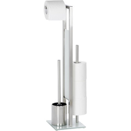 Набір для туалету WENKO Rivalta з інтегрованим тримачем туалетного паперу та щіткою для унітазу, нержавіюча сталь, 23 x 70 x 18 см, сріблястий матовий, матовий/білий/чорний