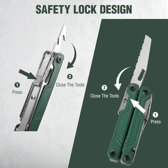 Мультитул WORKPRO 18 в 1: мультиінструмент з нержавіючої сталі з ножем, відкривачкою, ножицями, кліпсою для ременя. Ідеально для кемпінгу, ремонту, подарунок. У комплекті сумка.