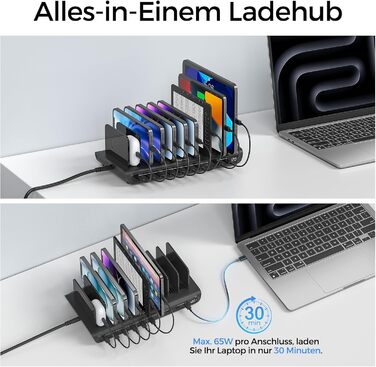 Зарядний пристрій Alxum 60W USB, 10 портів, 5V/2.4A, для телефону, планшета, Kindle - чорний