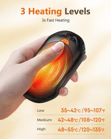 Електричний грілка для рук Bosoner: набір 2 шт, 6000mAh, USB, портативна, теплий подарунок для чоловіків та жінок, чорний