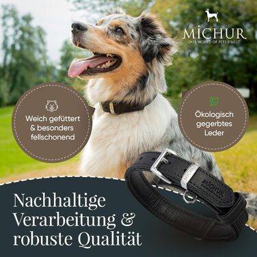 Мінімалістичний шкіряний нашийник для собак Michur Minimo, чорний, різні розміри (36-45 см)